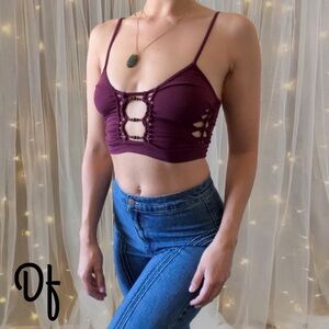 Burgundy Handmade Strappy Top With Amethyst Beads Size S